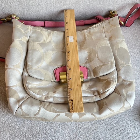 COACH Kristin Signature Large Hobo Tan Jacquard Pink Leather 2 Way Bag - Picture 10 of 11